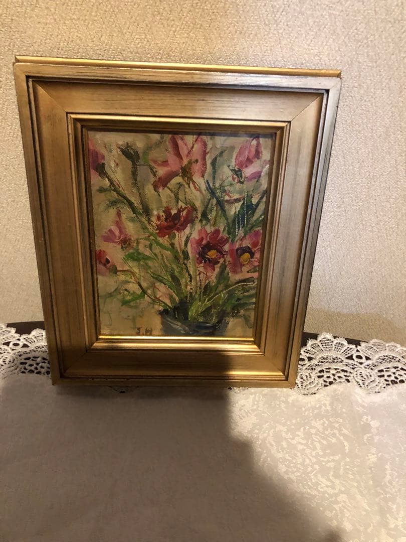 油絵（小花）額装　小さな絵 油絵（小花）額装 小さな絵